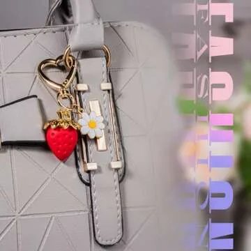 Wikavanli Cute Strawberry Keychain,Bag Charms,Kawaii Heart Flower Daisy Key chains Accessories Decor for Women Girls Purse Gift (Cute Strawberry, Red)