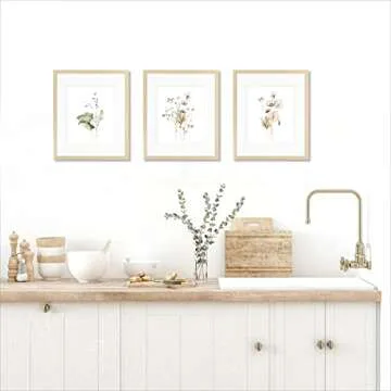 Botanical Wall Art Framed, Boho Canvas Wall Art Ready To Hang for Living Room Bedroom Bathroom Boho Room Decor(11x14Inch, Framed Wall Art)