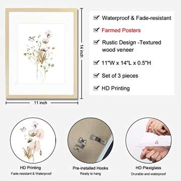 Botanical Wall Art Framed, Boho Canvas Wall Art Ready To Hang for Living Room Bedroom Bathroom Boho Room Decor(11x14Inch, Framed Wall Art)