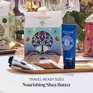 L'OCCITANE Shea Holiday Ornament Gift Set for Comforted & Nourished Skin: Includes Travel-Sized Shea Butter Hand Cream, Ultra Rich Body Cream and Milk Extra Gentle Soap