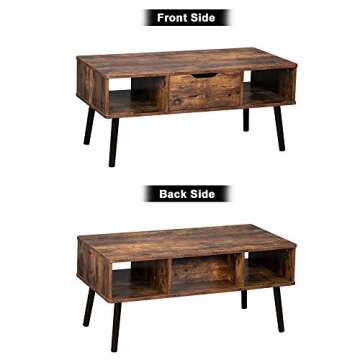 Bonnlo 40" Midcentury Modern Wooden Coffee Table with Open Storage and Drawer,Boho/Retro/Vintage/Farmhouse/Scandinavian Styling Wood Chic Mid Century Center Rectangular Table for Living Room, Rustic