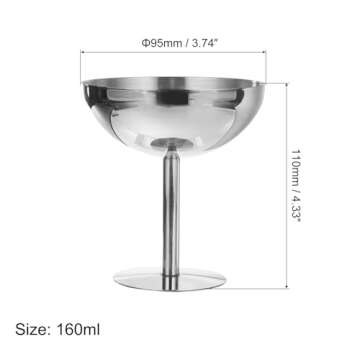 uxcell Stainless Steel Martini Cocktail Glasses, 1Pcs 450ml/16 OZ Unbreakable Martini Glasses, Metal...