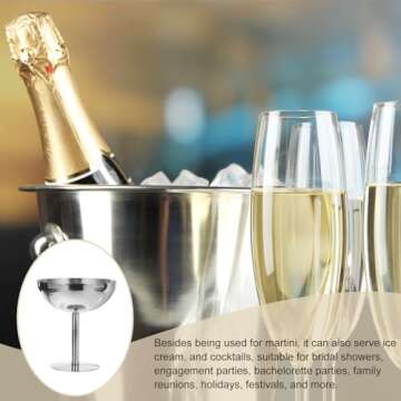 uxcell Stainless Steel Martini Cocktail Glasses, 1Pcs 450ml/16 OZ Unbreakable Martini Glasses, Metal Shatter Proof For Wedding, Parties, Gift，Silver