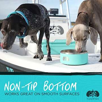 Toadfish Non-Tipping Dog Bowl - Double-Walled Stainless Steel Insulated - Smart-Grip Technology - Includes Cover - Pet Food & Water Dish - White