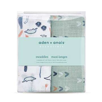 aden + anais Aden Swaddle Blanket, Muslin Blankets for Girls & Boys, Baby Receiving Swaddles, Ideal Newborn Gifts, Unisex Infant Shower Items, Toddler Gift, Wearable Swaddling Set, 2 Pack, Dinos