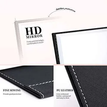 DUcare Folding Mirror Portable Travel PU Portable Adjustable Rectangular Ultrathin Vanity Mirror with Stand Black