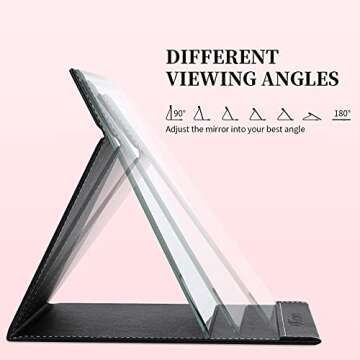 DUcare Folding Mirror Portable Travel PU Portable Adjustable Rectangular Ultrathin Vanity Mirror with Stand Black