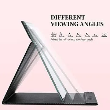 DUcare Folding Mirror Portable Travel PU Portable Adjustable Rectangular Ultrathin Vanity Mirror with Stand Black