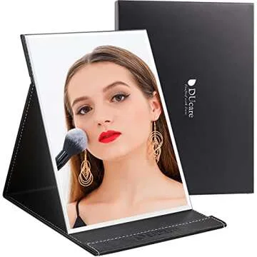 DUcare Folding Mirror Portable Travel PU Portable Adjustable Rectangular Ultrathin Vanity Mirror with Stand Black