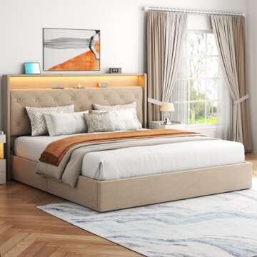 Loomie Queen Lift Up Bed with LED Lights & Storage