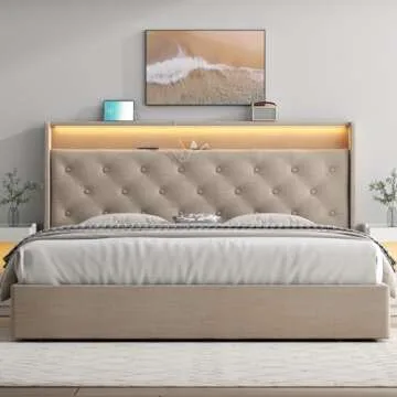 Loomie Queen Lift Up Bed with LED Lights & Storage