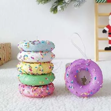 6Pcs Donut Party Decorations Ornaments, Hanging Christmas Tree Candy Gift, Macaron Color Dessert Donut Pendant Set for Xmas New Year Easter Birthday Home Party Supplies (Donut)