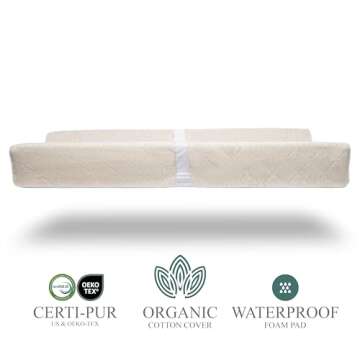 Organic Cotton Contoured Baby Changing Pad w/Waterproof Foam Mattress, Includes Soft, Removable & Wa...