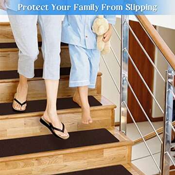 RIOLAND Non-Slip Stair Treads Carpet Indoor 14 Pack Stair Rugs for Wooden Steps Anti Moving Stair Ru...