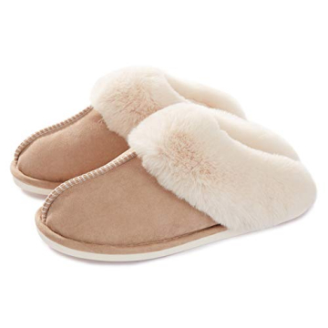 Donpapa Women's Memory Foam Slippers - Cozy, Anti-Skid Tan Slippers for Indoor/Outdoor