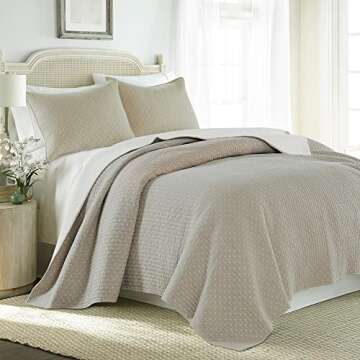 Levtex Home - Cross Stitch Taupe Quilt Set - Full/Queen Quilt + Two Standard Pillow Shams - Cross Stitched Pattern - Quilt Size (88x92in.) and Pillow Sham Size (26x20in.) - Reversible - Cotton Fabric