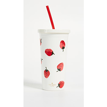 kate spade new york Insulated Tumbler with Reusable Straw, 20 Ounce Acrylic Travel Cup with Lid, Strawberries