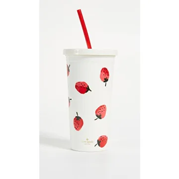 kate spade new york Insulated Tumbler with Reusable Straw, 20 Ounce Acrylic Travel Cup with Lid, Strawberries