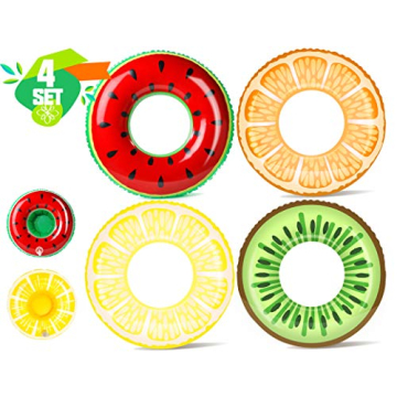 KIDPAR 4 Pcs Pool Floats for Adults Kids with 2 Pcs Cup Holders,Inflatable Large Fruit Swimming Tube...