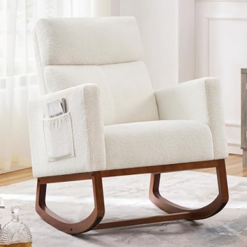 Yaheetech Upholstered Rocking Chair - Modern Glider with Supportive Back and Storage Pocket