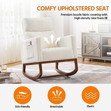 Stylish Yaheetech Rocking Chair with Side Pocket and Safety