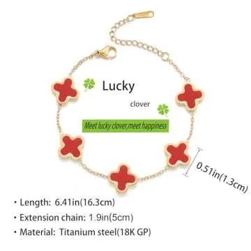 TICVRSS 18K Gold Plated Clover Bracelet for Women Adjustable Cute Fashion Simple Red Bracelet Lucky ...