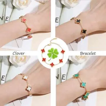 TICVRSS 18K Gold Plated Clover Bracelet for Women Adjustable Cute Fashion Simple Red Bracelet Lucky Bracelets Jewelry Gifts Trendy for Women