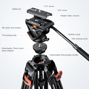 Heavy Duty Tripod Professional 72inch Video Tripod