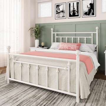 Allewie 14 Inch Queen Size Metal Platform Bed Frame with Victorian Vintage Headboard and Footboard/Mattress Foundation/Under Bed Storage/No Box Spring Needed/Easy Assembly/Noise Free/White