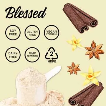 Blessed Vegan Protein Powder - Plant Based Protein Powder Meal Replacement Protein Shake, 23g of Pea Protein Powder, Dairy Free, Gluten Free, Soy Free, No Sugar Added, 30 Servings (Vanilla Chai)