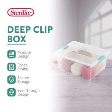 Sterilite 4-Pack Clip Box, Clear Storage for Crafts, Supplies and Office Items, Deep