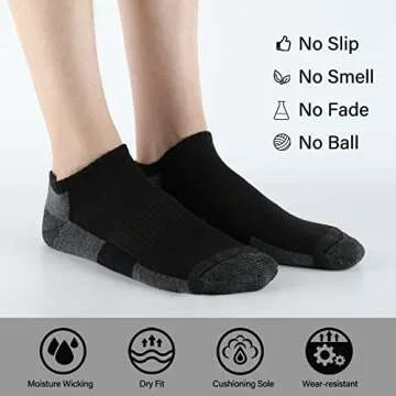 COOPLUS Men's Cushioned Ankle Socks for Comfort