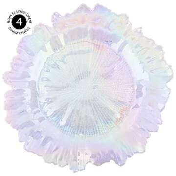 Koyal Wholesale Flora Glass Charger Plates Set of 4 Iridescent