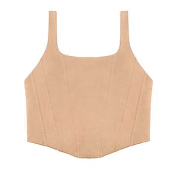 REORIA Women's Summer Sexy Square Neck Sleeveless Trendy Night Club Cropped Tank Top Cute Going Out Bustier Corset Crop Tops Nude Medium