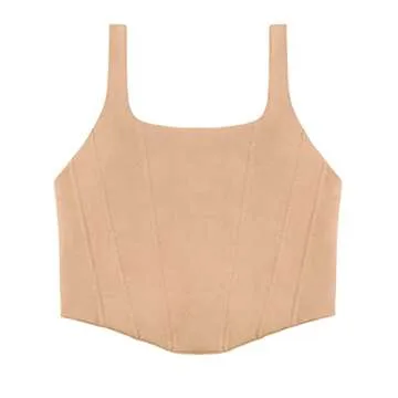 REORIA Women's Summer Sexy Square Neck Sleeveless Trendy Night Club Cropped Tank Top Cute Going Out Bustier Corset Crop Tops Nude Medium