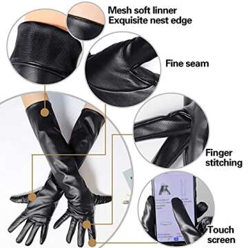 Bellady Long Faux Leather Gloves for Women,Elbow Length Touchscreen Dress Gloves,Cosplay Costume Opera Gloves,Black