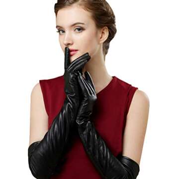 Bellady Long Faux Leather Gloves for Women,Elbow Length Touchscreen Dress Gloves,Cosplay Costume Opera Gloves,Black