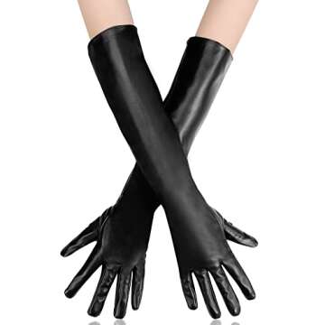 Bellady Long Faux Leather Gloves for Women,Elbow Length Touchscreen Dress Gloves,Cosplay Costume Opera Gloves,Black