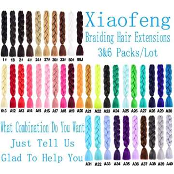 Xiaofeng Braiding Hair Extensions for Women 6 Packs 100g/Pack 24Inch High Temperature Ombre Jumbo Synthetic Braiding Hair for Twist Crochet Braids (24 Inch, mix6pcs-Alice)