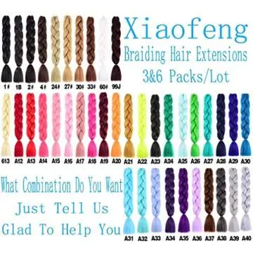 Xiaofeng Braiding Hair Extensions for Women 6 Packs 100g/Pack 24Inch High Temperature Ombre Jumbo Synthetic Braiding Hair for Twist Crochet Braids (24 Inch, mix6pcs-Alice)