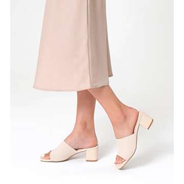 Shoe'N Tale Heeled Sandals For Women Square Open Toe Heeled Mules Chunky Block Low Heel Slip On Slid...