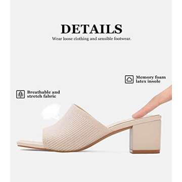Shoe'N Tale Heeled Sandals For Women Square Open Toe Heeled Mules Chunky Block Low Heel Slip On Slides(7,Beige)