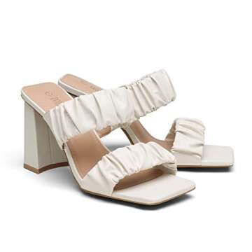 DREAM PAIRS Elegant White High Chunky Block Square Toe Heels for Women