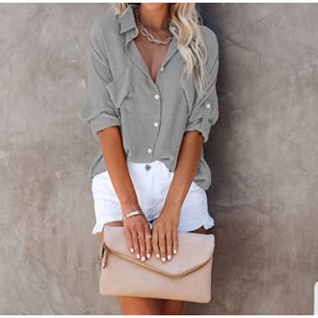 Diosun Women's Stylish Versatile Button Down Shirt