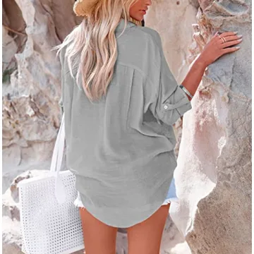 Diosun Women's Stylish Versatile Button Down Shirt