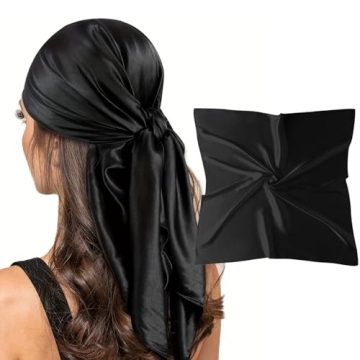 vimate Black Silk Feeling Scarf, 35'' Square Retro Soild color Satin Headband Scarf for Hair Wrappin...