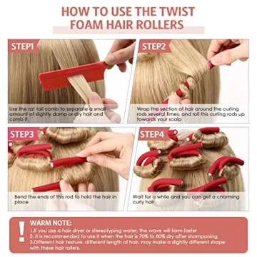 30 Pieces Flexible Curling Rods Twist Foam Hair Rollers Soft Foam No Heat Hair Rods Rollers and 1 Steel Pintail Comb Rat Tail Comb for Women Long and Short Hair(7 x 0.39 Inch,Red)