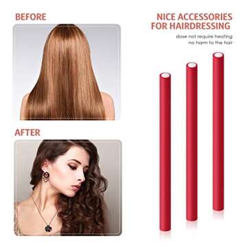 30 Pieces Flexible Curling Rods Twist Foam Hair Rollers Soft Foam No Heat Hair Rods Rollers and 1 Steel Pintail Comb Rat Tail Comb for Women Long and Short Hair(7 x 0.39 Inch,Red)