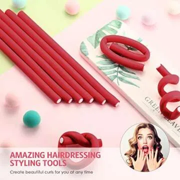 30 Pieces Flexible Curling Rods Twist Foam Hair Rollers Soft Foam No Heat Hair Rods Rollers and 1 Steel Pintail Comb Rat Tail Comb for Women Long and Short Hair(7 x 0.39 Inch,Red)
