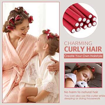 30 Pieces Flexible Curling Rods Twist Foam Hair Rollers Soft Foam No Heat Hair Rods Rollers and 1 Steel Pintail Comb Rat Tail Comb for Women Long and Short Hair(7 x 0.39 Inch,Red)